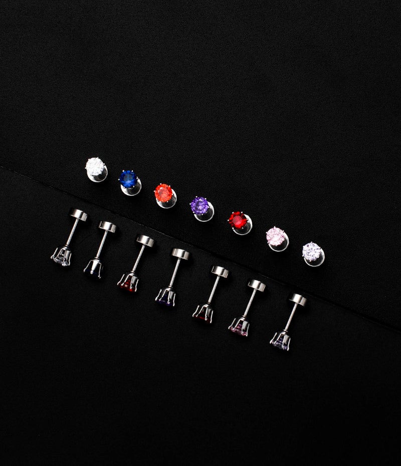 Tornito 7 Pairs Stainless Steel CZ Stud Earrings for Women Multicolor Cubic Zirconia Cartilage Helix Earrings Set Screwback 4MM - Image 3